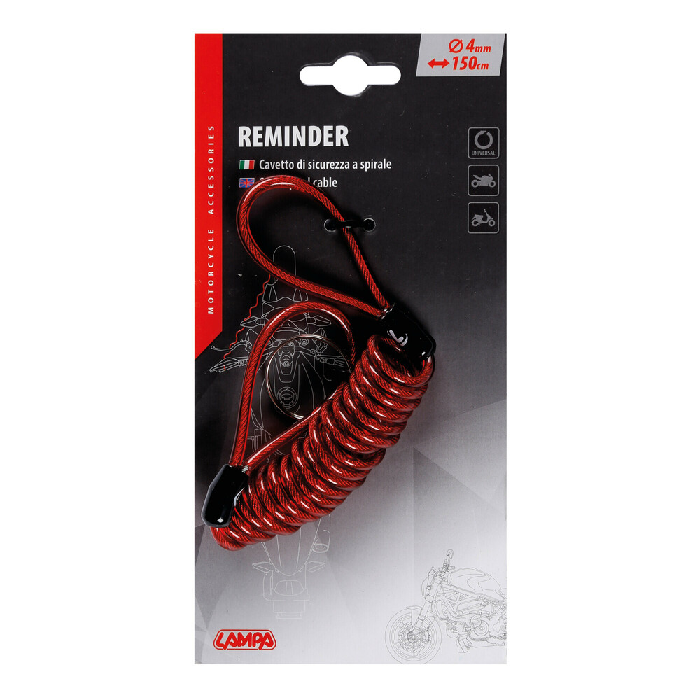 Cablu spiralat din otel Safety Reminder - 150cm - Rosu thumb