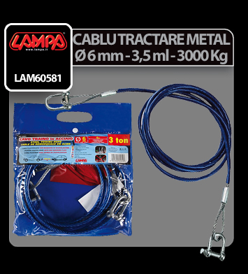 Cablu tractare metalic Ø 6mm - 3,5m - 3000kg thumb