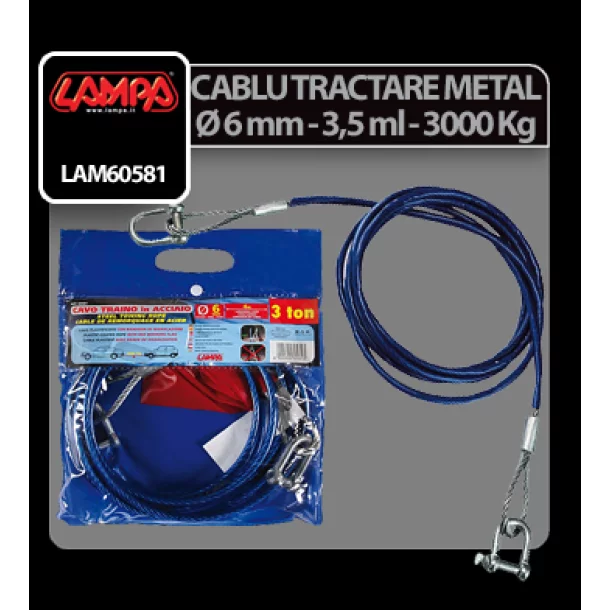 Cablu tractare metalic Ø 6mm - 3,5m - 3000kg