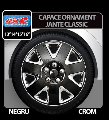 Capace roti auto Classic 4buc - Negru/Crom - 14'' thumb