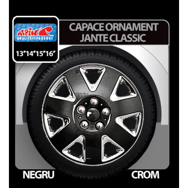 Capace roti auto Classic 4buc - Negru/Crom - 14&#039;&#039;