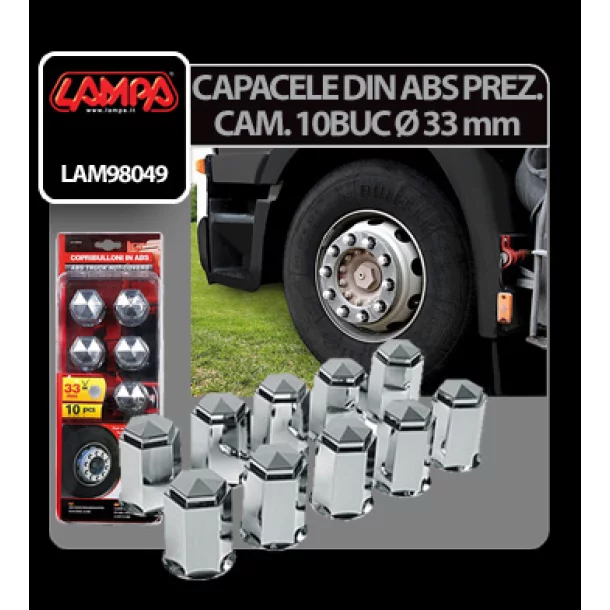 Capacele ABS prezoane camion 10buc - Ø 33mm - Crom