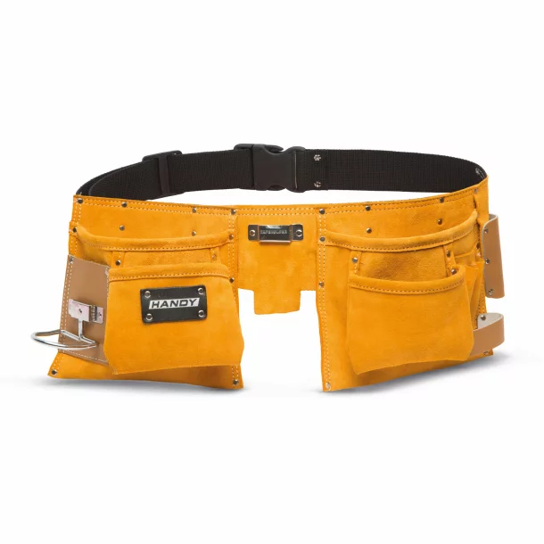 Professional leather tool carrier belt - 9 pockets + hammer holder