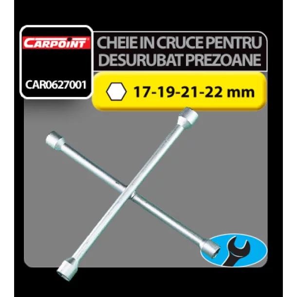 Cheie in cruce pentru desurubat prezoane roti 17-19-21-22mm Carpoint