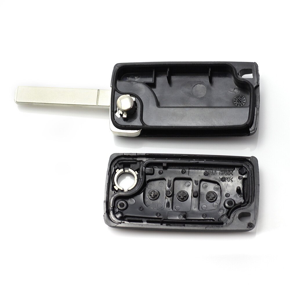 Citroen / Peugeot 307 - Carcasa tip cheie briceag cu 3 butoane, lama VA2-SH3, fara suport baterie, buton portbagaj thumb