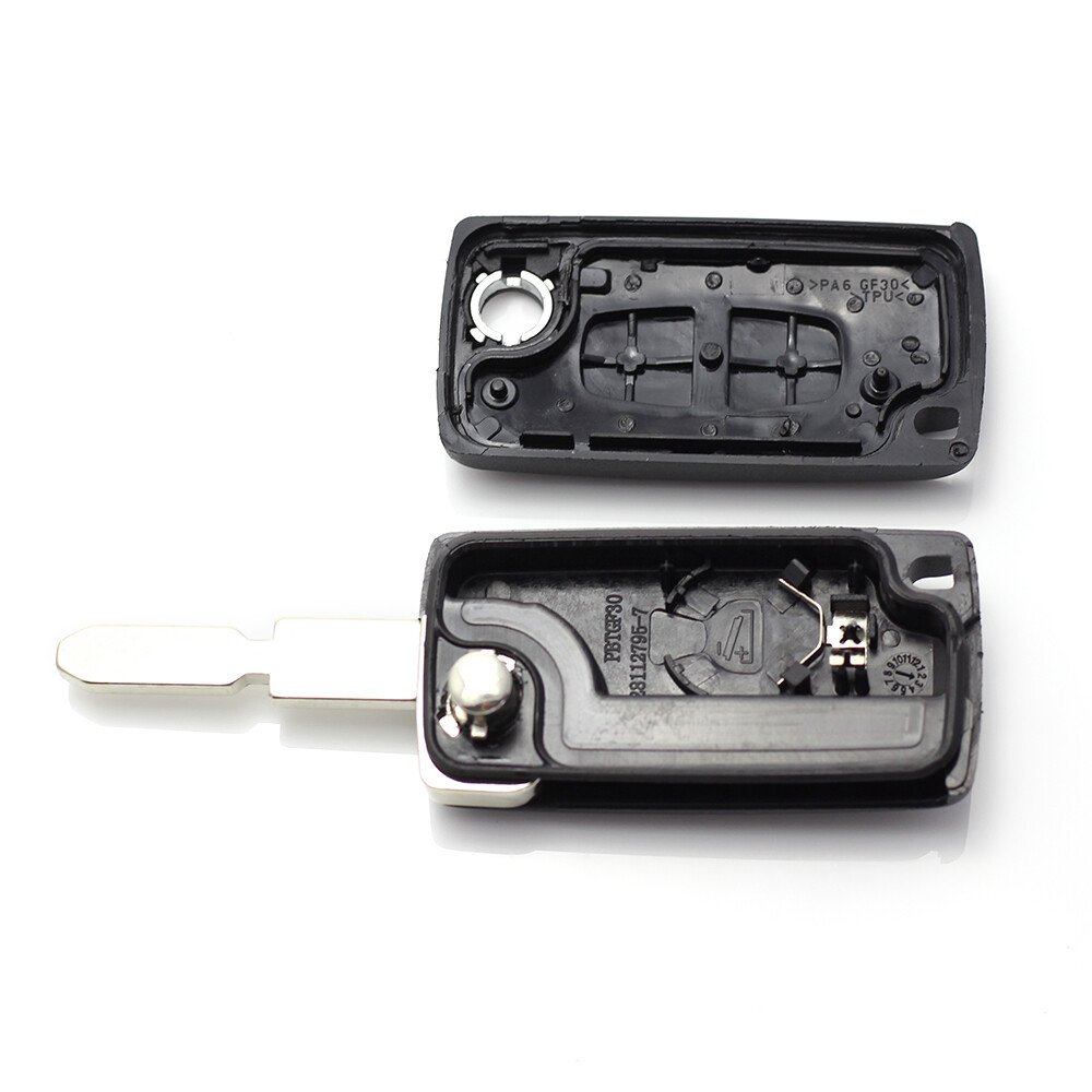Citroen / Peugeot 406 - Carcasa tip cheie briceag cu 2 butoane, lama NE78-SH2 cu suport baterie thumb