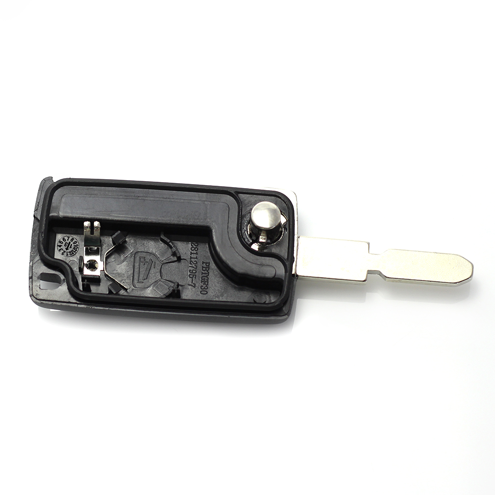 Citroen / Peugeot 406 - Carcasa tip cheie briceag cu 3 butoane, lama NE78-SH3 cu suport baterie si buton portbagaj thumb