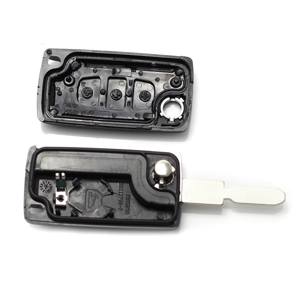 Citroen / Peugeot 406 - Carcasa tip cheie briceag cu 3 butoane, lama NE78-SH3 cu suport baterie si buton portbagaj thumb