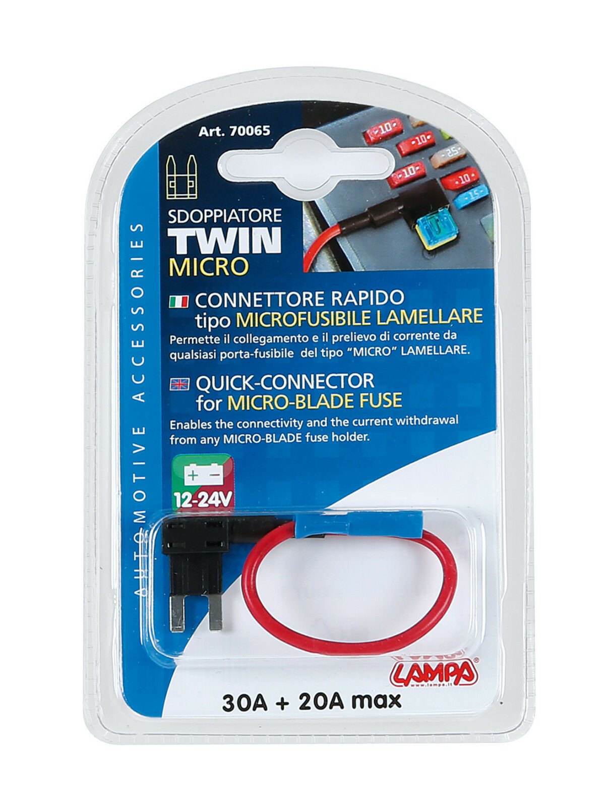 Quick-connector for two micro-blade fuses 30+20A 12/24V thumb