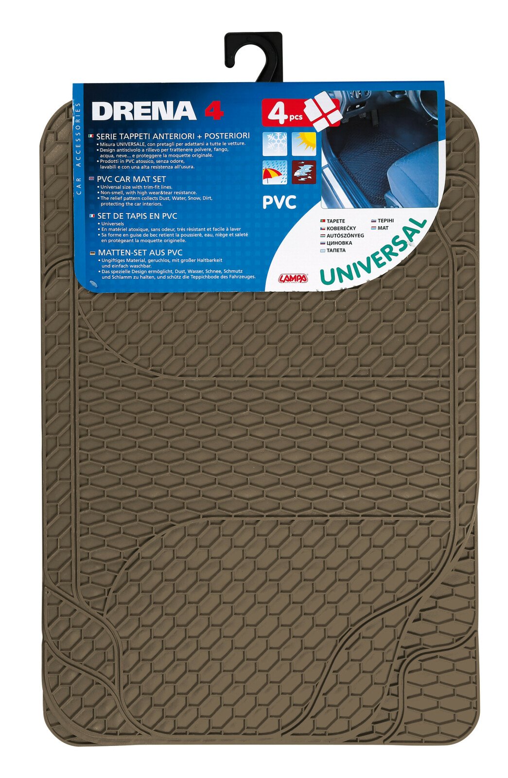 Drena 4, set of 4 pcs universal pvc car mats - Beige thumb