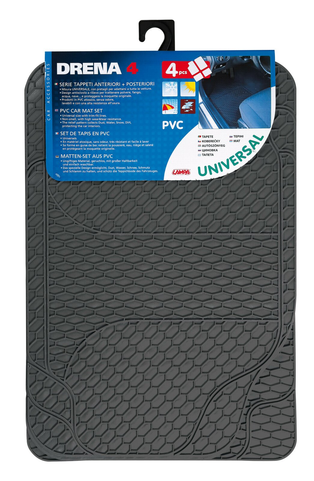 Drena 4, set of 4 pcs universal pvc car mats - Grey thumb