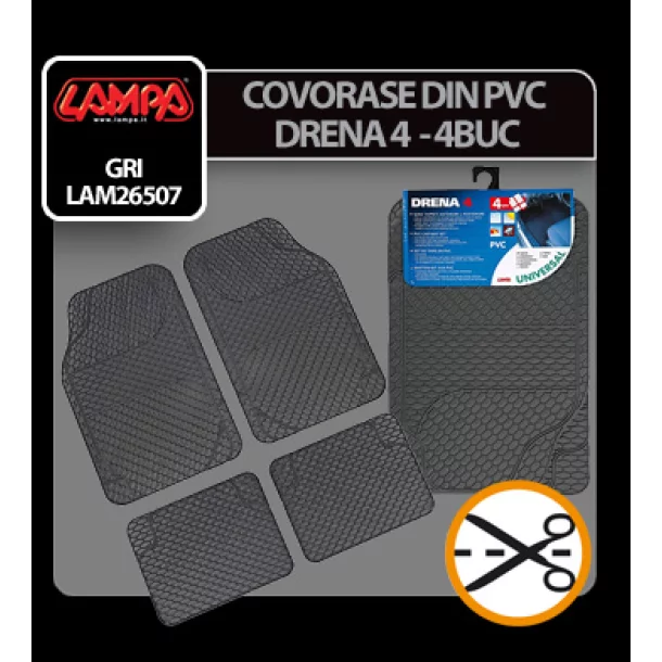 Drena 4, set of 4 pcs universal pvc car mats - Grey