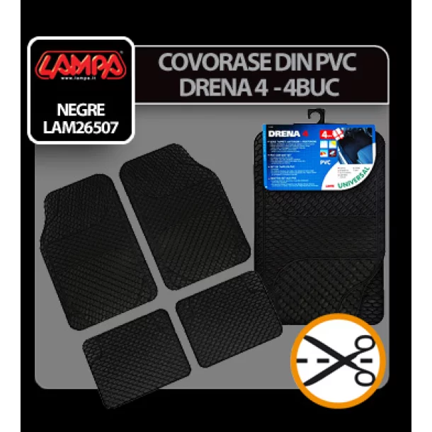 Drena 4, set of 4 pcs universal pvc car mats - Black
