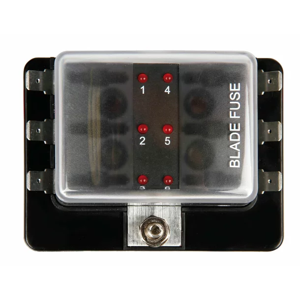 Fuse Block, 1 input - 6 way out, fuse holder, 12/24V