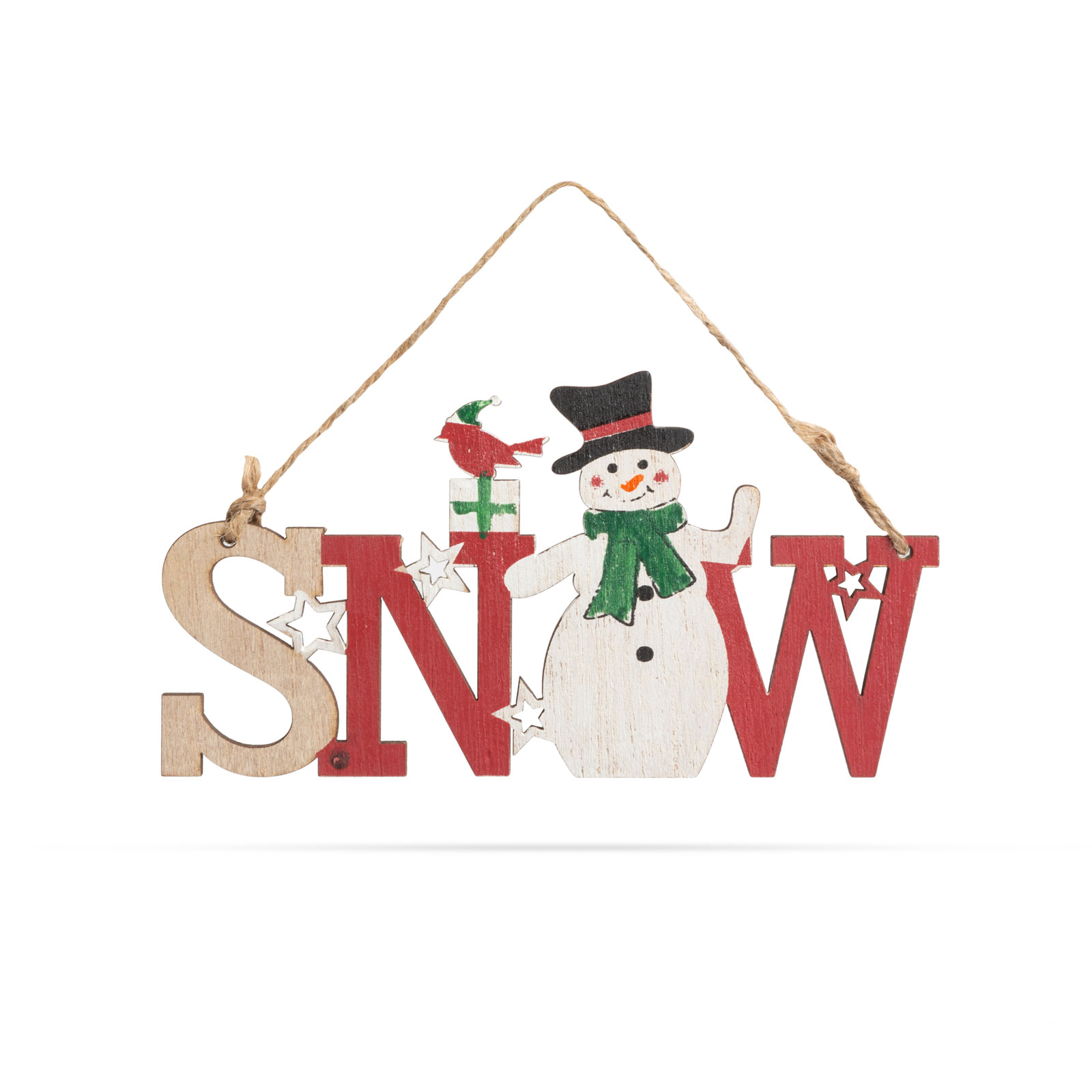 Decor de Crăciun din lemn - om de zăpadă - cu agățătoare - 17 x 9 cm thumb