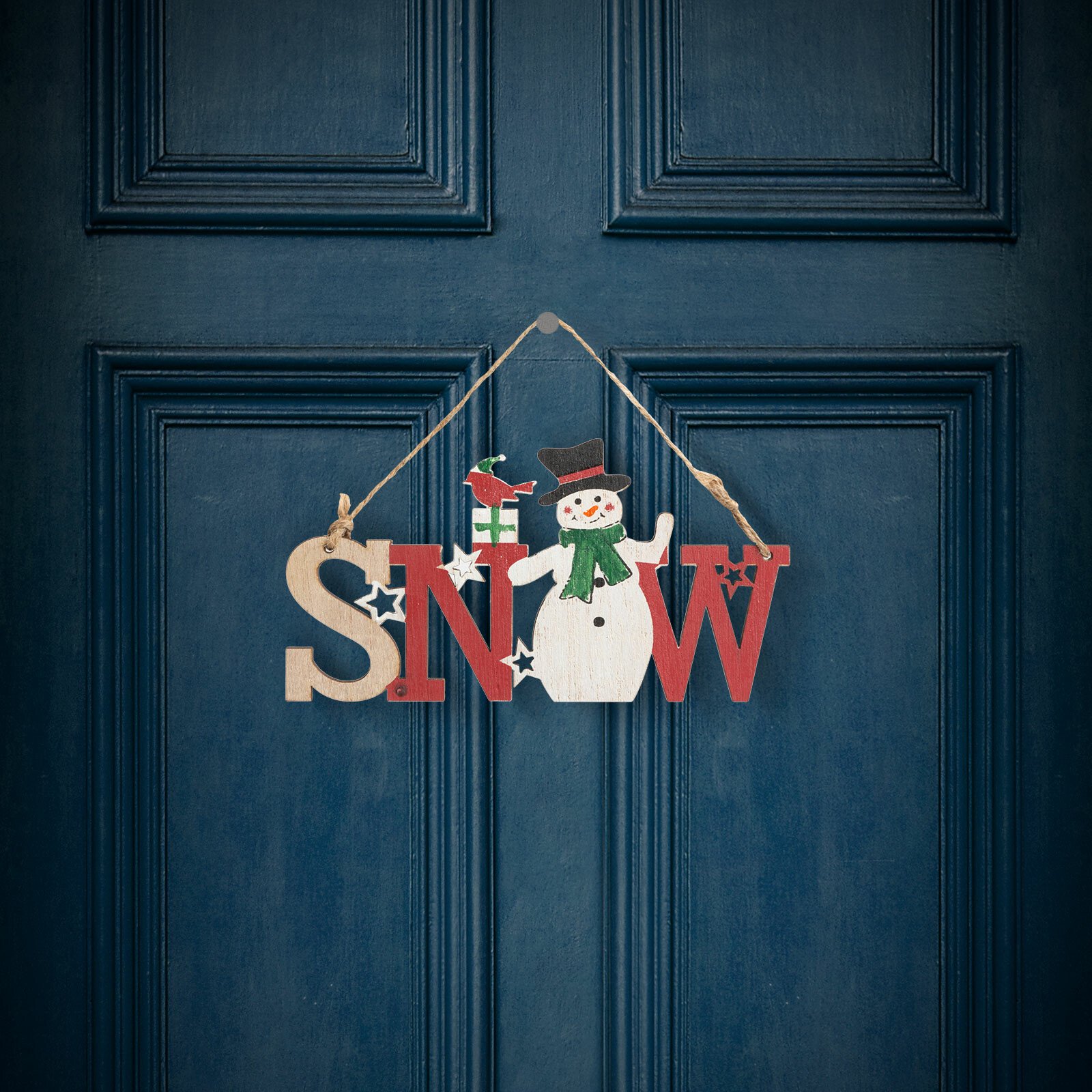 Decor de Crăciun din lemn - om de zăpadă - cu agățătoare - 17 x 9 cm thumb