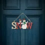 Decor de Crăciun din lemn - om de zăpadă - cu agățătoare - 17 x 9 cm