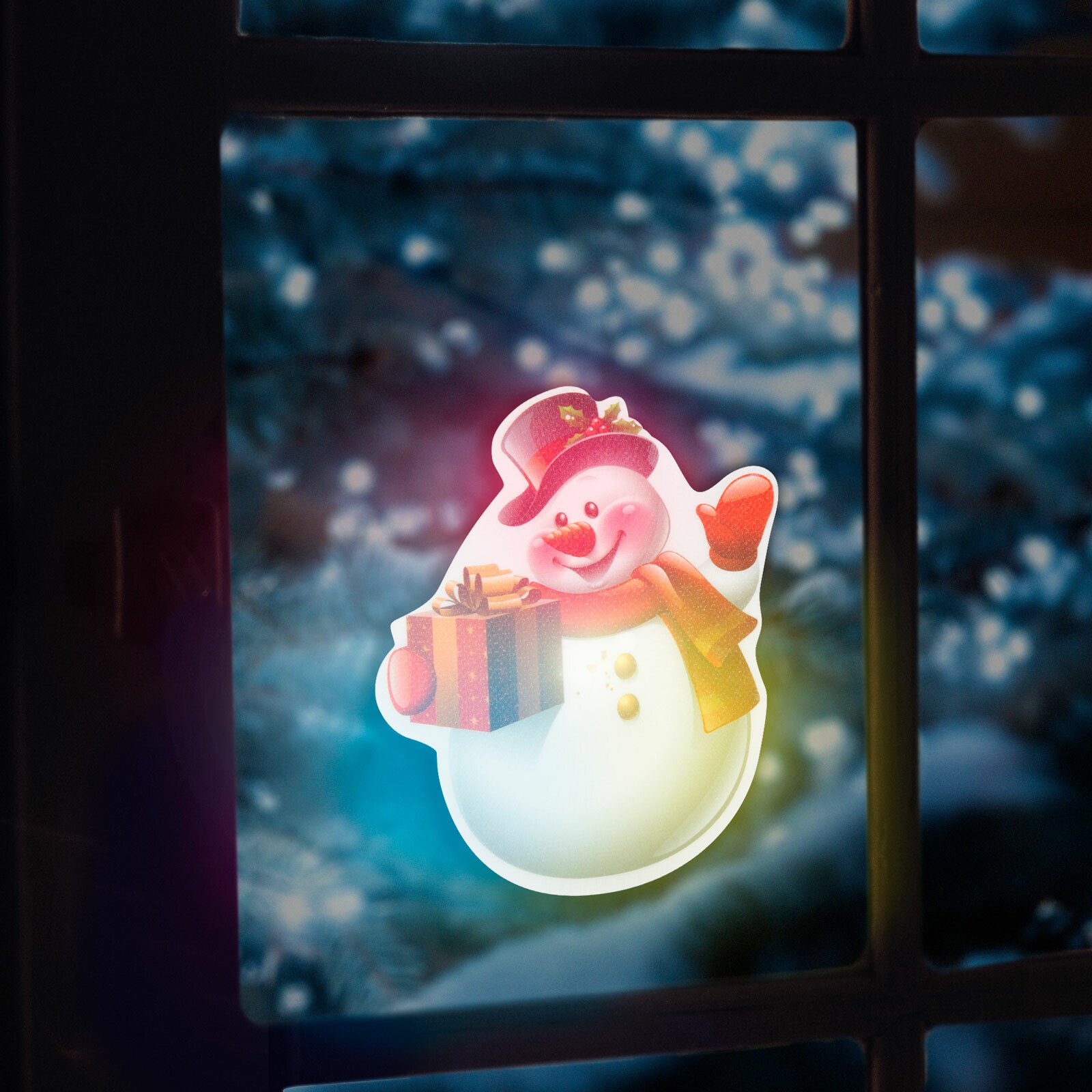 Decoraţie de Crăciun cu LED RGB - autocolant - model om de zăpadă thumb