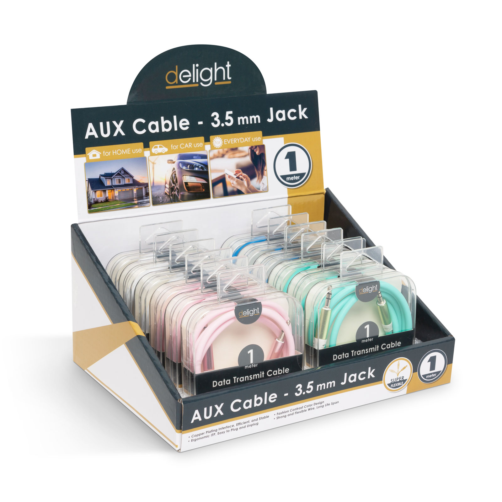 Delight - Cablu AUX - fişă jack 3,5 mm, înveliş silicon - 1 m thumb