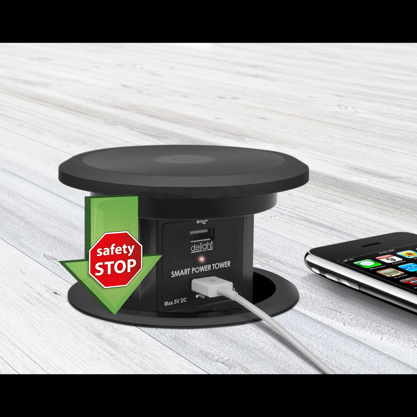 Pop-up power socket with bluetooth, black thumb