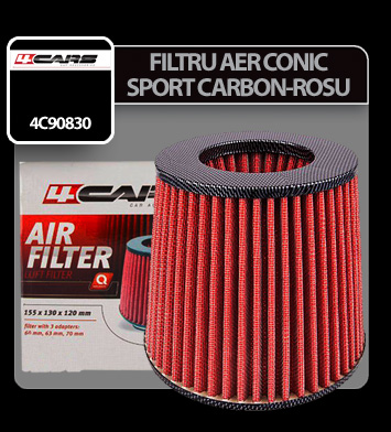 Filtru aer conic sport 4Cars - Carbon/Rosu thumb