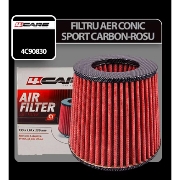 Filtru aer conic sport 4Cars - Carbon/Rosu