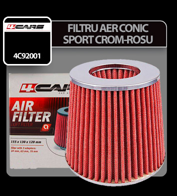 Filtru aer conic sport 4Cars - Crom/Rosu thumb