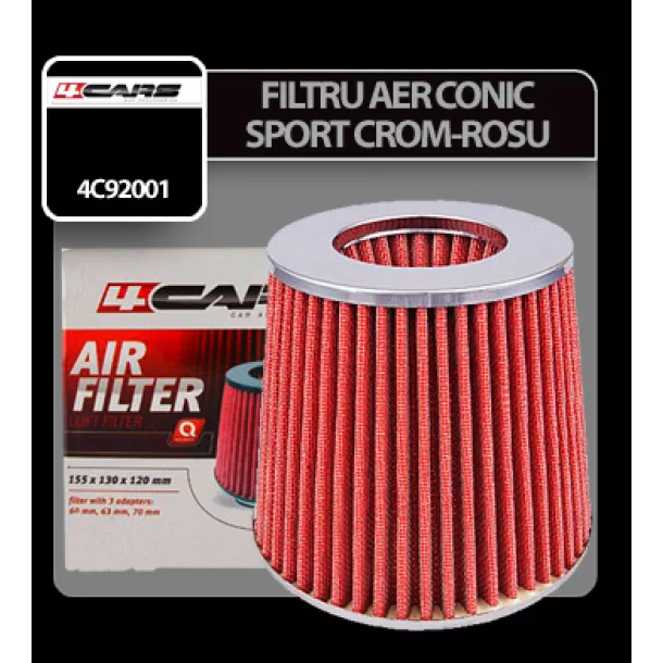 Filtru aer conic sport 4Cars - Crom/Rosu