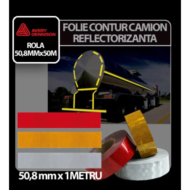 Folie contur camion reflectorizanta 50,8mm x 1ml - Alb