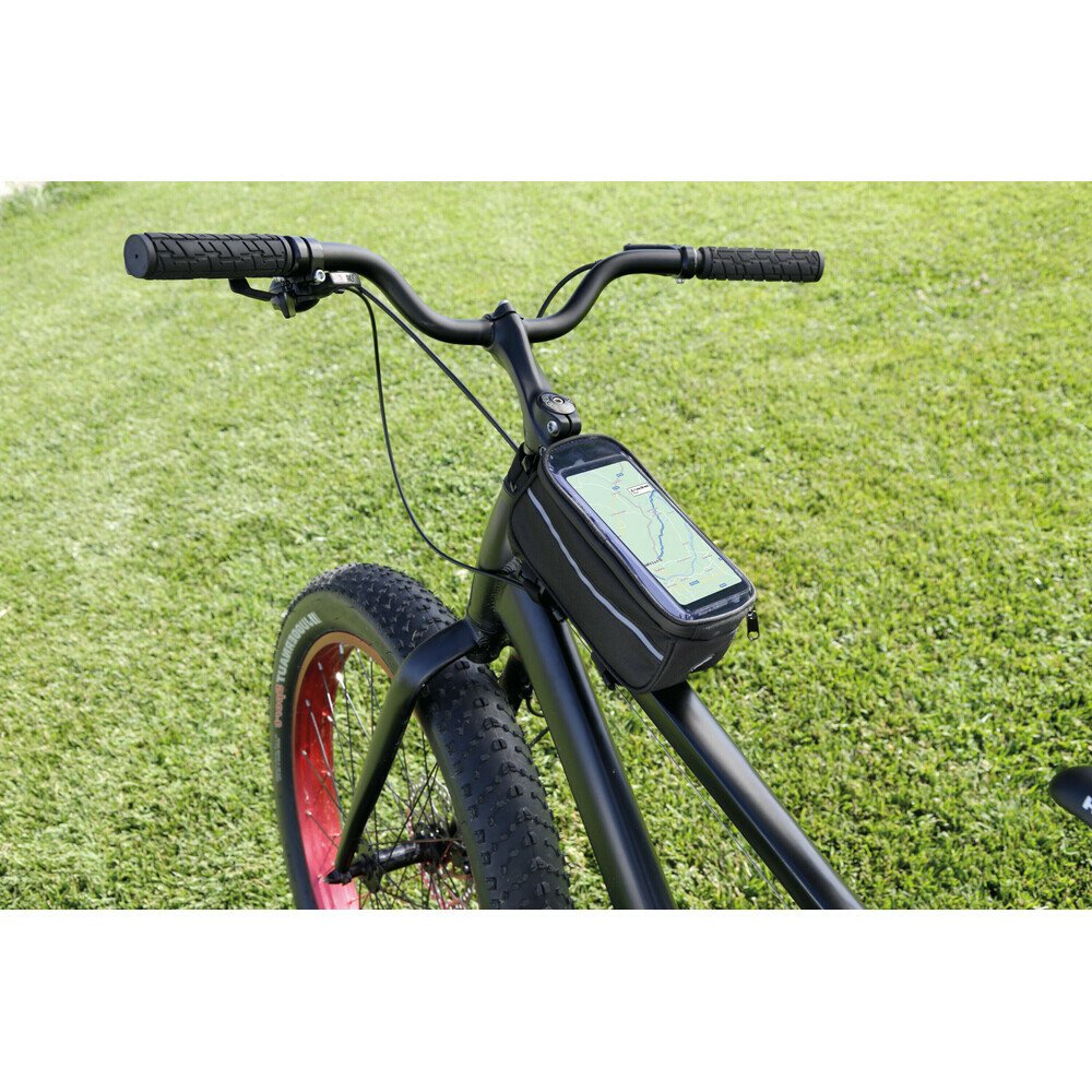 Geanta cu fixare pe cadru bicicleta 2 in 1, cu suport telefon thumb