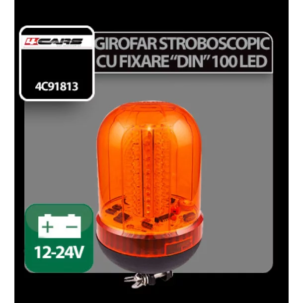 Girofar stroboscopic galben cu fixare DIN 100LED - 12/24V