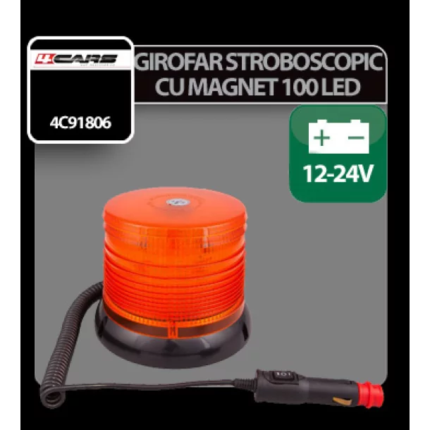 Girofar stroboscopic galben cu magnet, 100 Led 12/24V