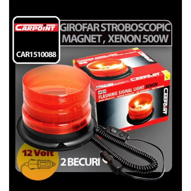 Girofar stroboscopic galben cu magnet, xenon 500W 12V