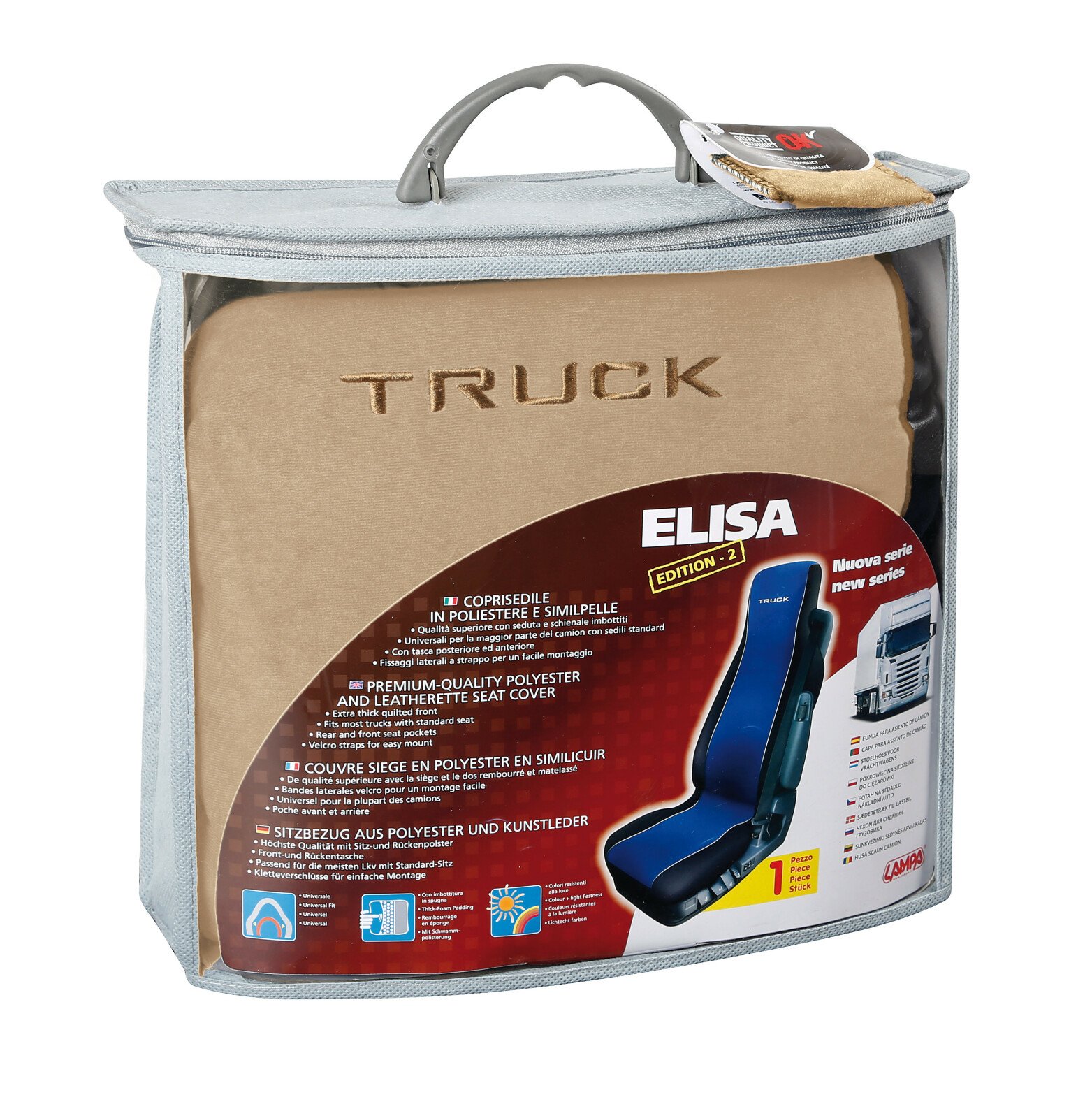 Elisa-2, poliészter/műbőr kamion üléshuzat - Bézs/Fekete thumb