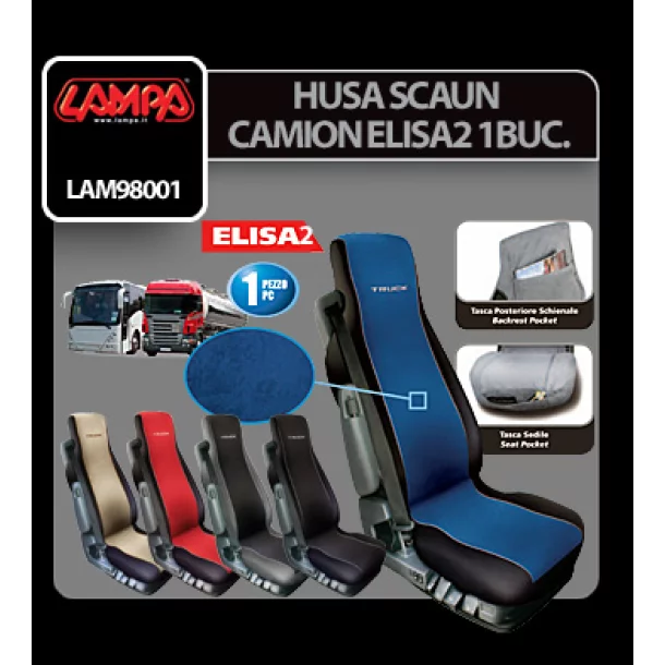 Husa scaun camion Elisa-2 poliester/imit. piele 1buc - Negru/Gri