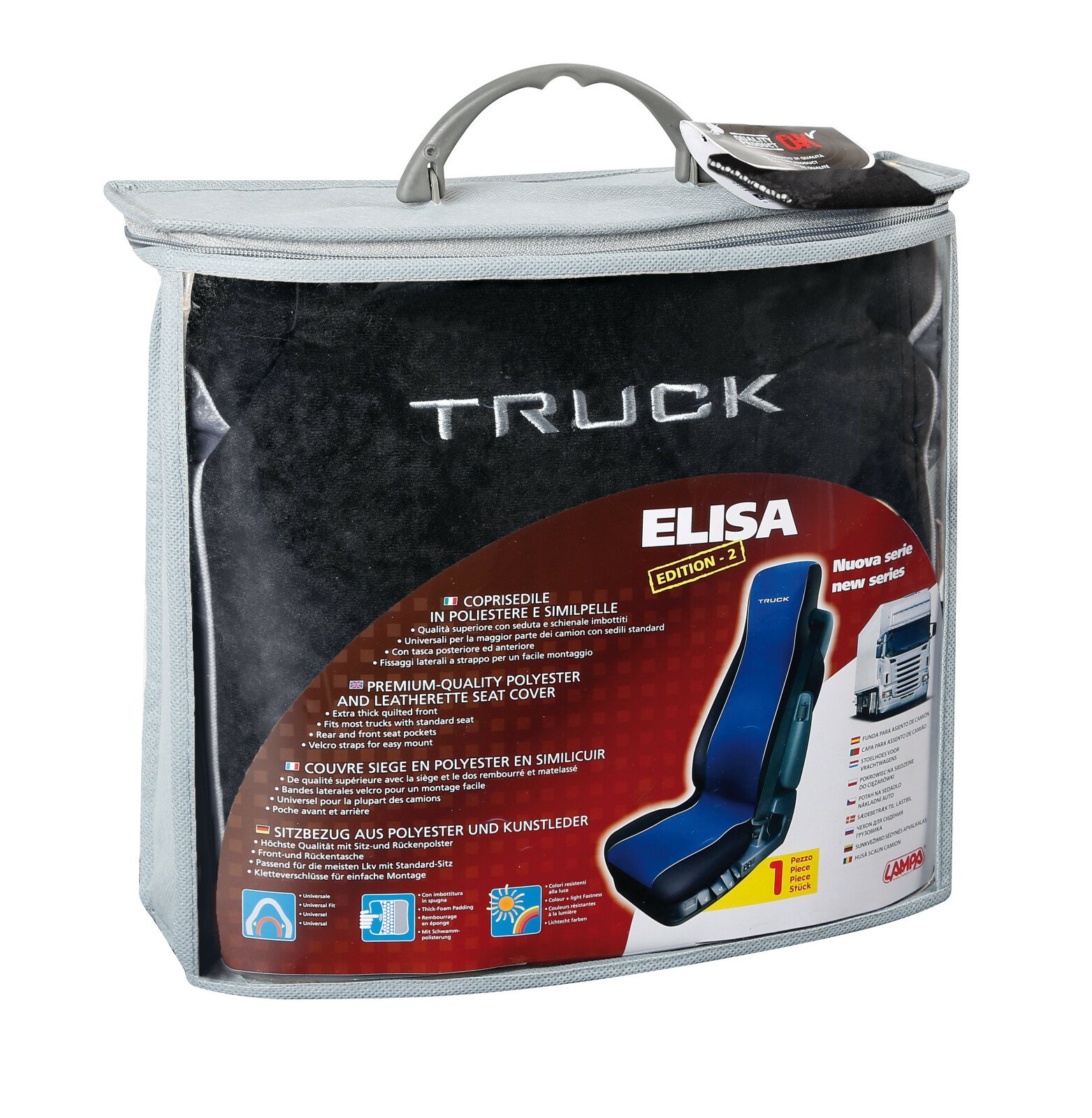 Elisa-2, poliészter/műbőr kamion üléshuzat - Fekete/Szürke thumb