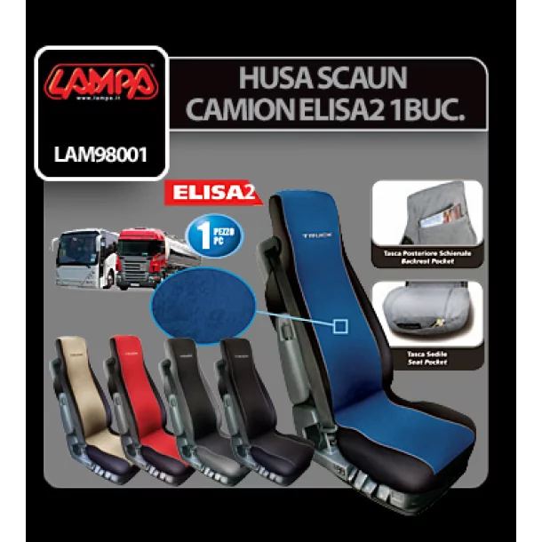 Elisa-2, poliészter/műbőr kamion üléshuzat - Piros/Fekete