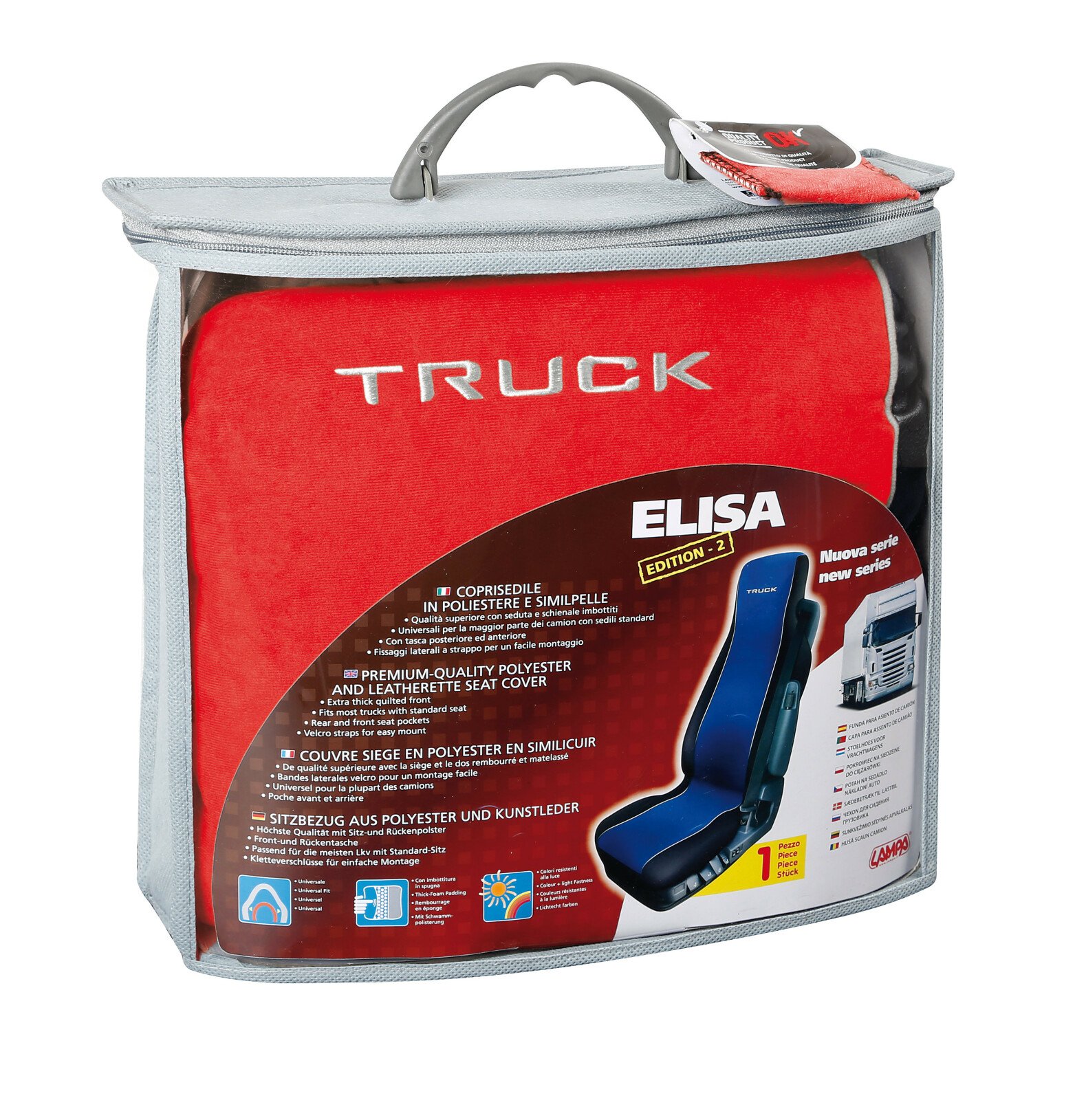 Elisa-2, poliészter/műbőr kamion üléshuzat - Piros/Fekete thumb