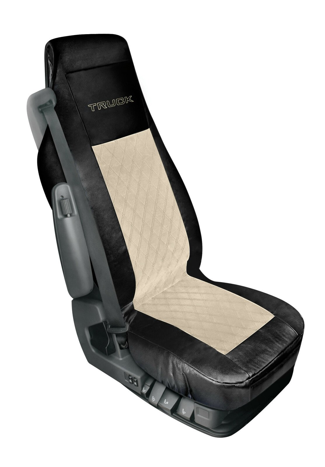 Mirian, leatherette and quilted suede truck seat cover - Black/Cream thumb