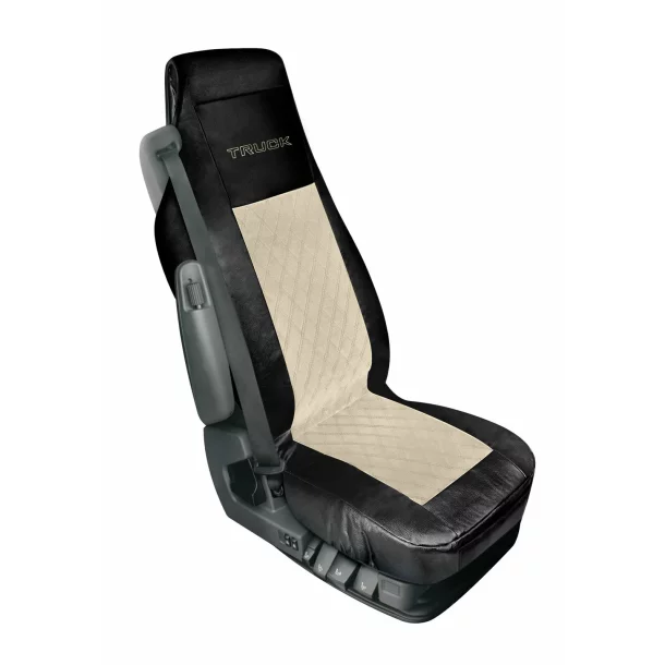 Mirian, leatherette and quilted suede truck seat cover - Black/Cream