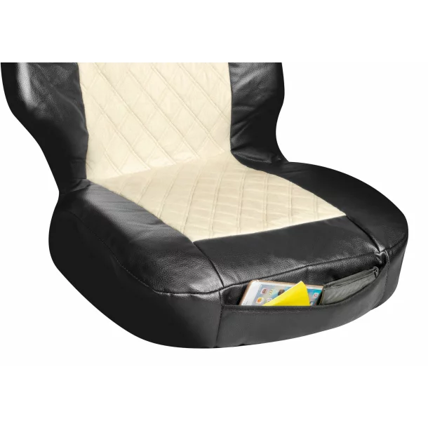 Mirian, leatherette and quilted suede truck seat cover - Black/Cream