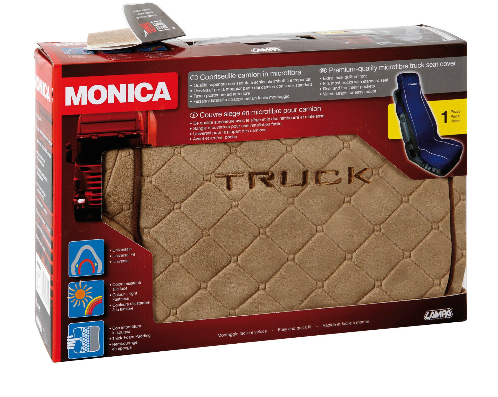 Monica, microfibre truck seat cover - Beige thumb