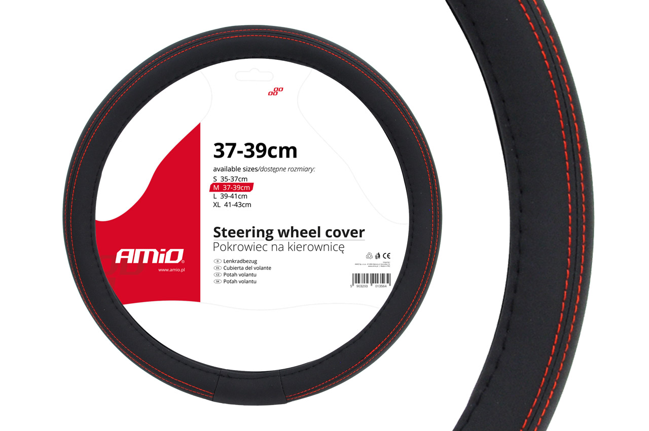 Amio steering wheel cover SWC-01-M - Ø 37-39 cm - Black/Red thumb
