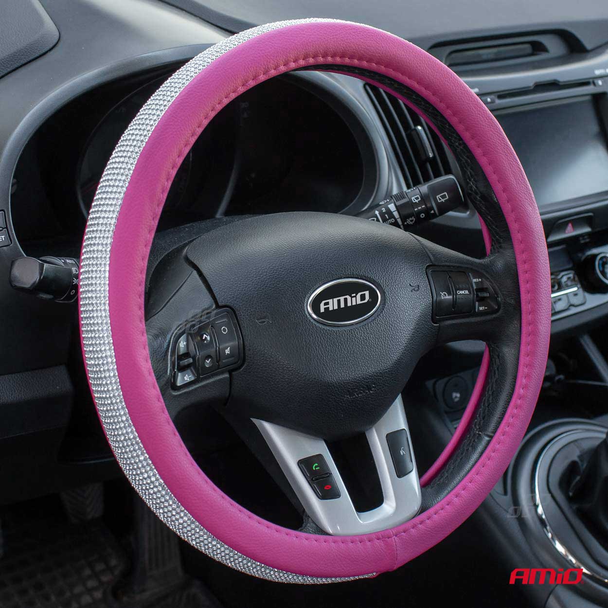 Amio steering wheel cover SWC-36-M - Ø 37-39 cm- Pink/Silver thumb