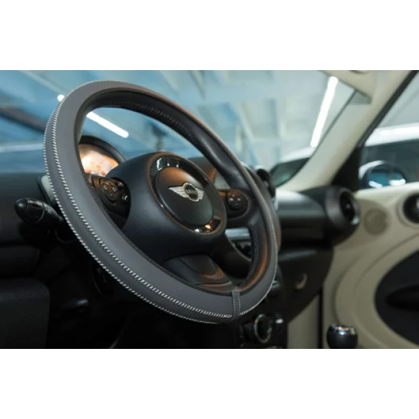 Artisan steering wheel cover - M - Ø 37/39 cm - Grey/White
