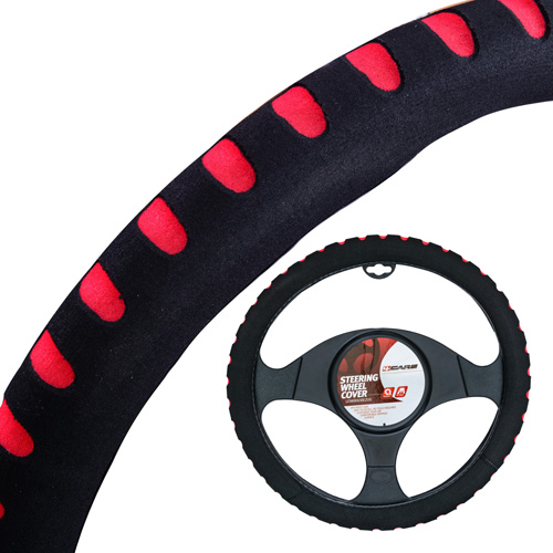 4Cars sponge steering wheel cover - Ø 37-39 cm - Black/Red thumb