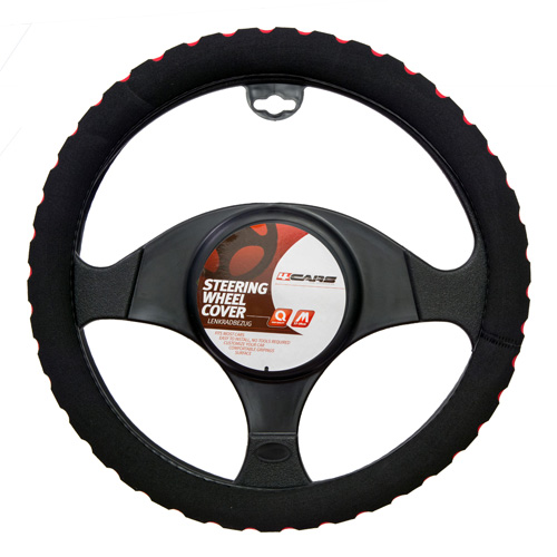 4Cars sponge steering wheel cover - Ø 37-39 cm - Black/Red thumb