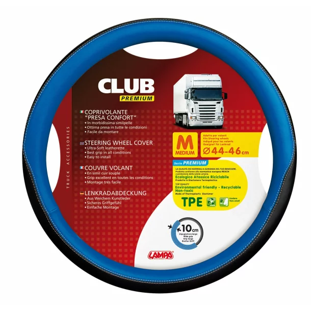 Club, comfort grip steering wheel cover - M - Ø 44/46 cm - Blue