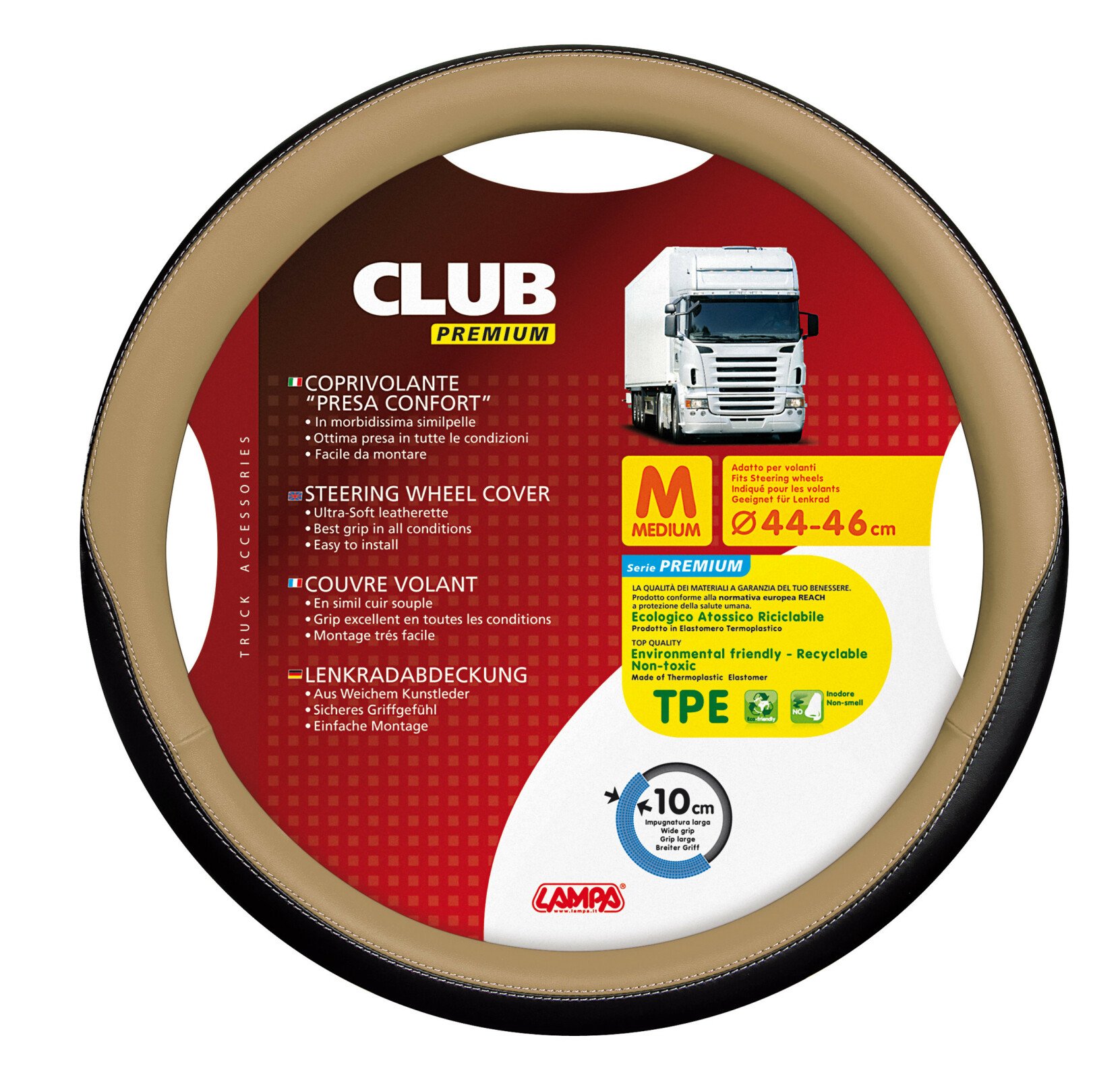 Club, comfort grip steering wheel cover - M - Ø 44/46 cm - Beige thumb