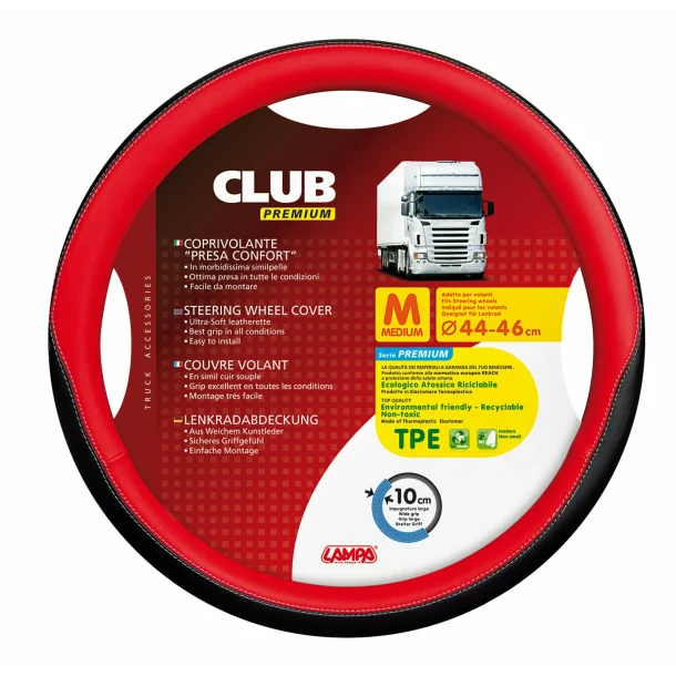 Club, comfort grip steering wheel cover - M - Ø 44/46 cm - Red